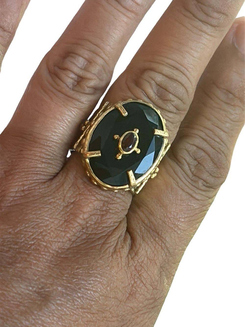 Fabulous Vintage Style Ring with Genuine Onyx and Garnet
